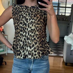 H&M Leopard Print Smocked Peplum Cami - Black, Brown